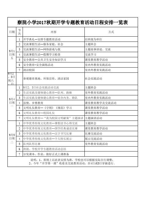 《均衡迎验档案》2017秋期开学教育活动安排