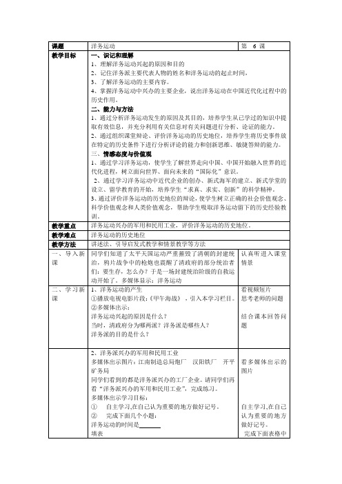 洋务运动教案及反思