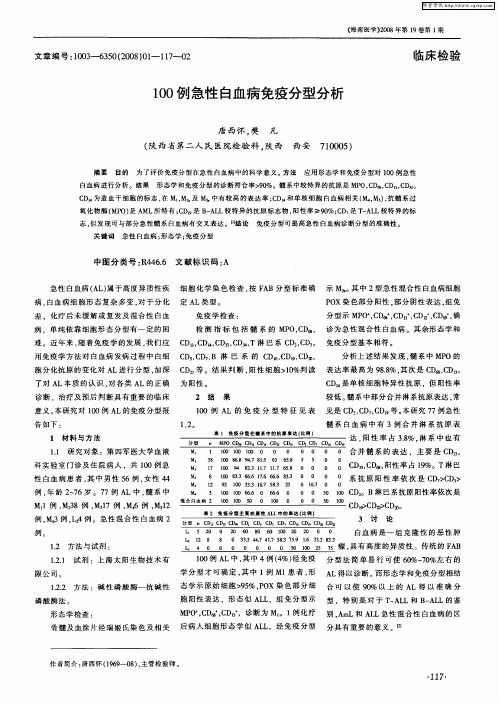 100例急性白血病免疫分型分析