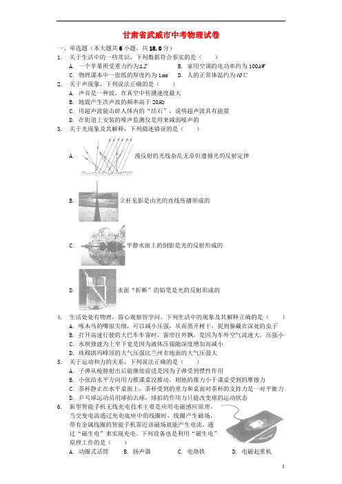 甘肃省武威市最新中考物理真题试题(含解析)