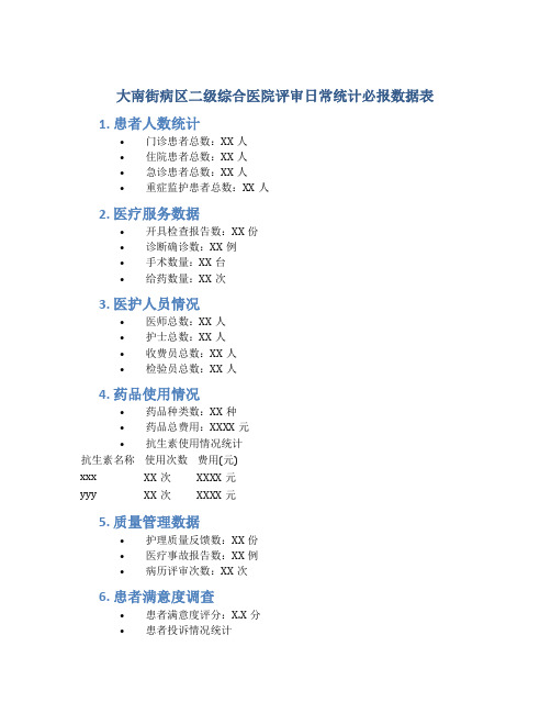 大南街病区二级综合医院评审日常统计必报数据表