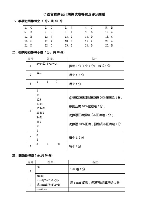 南昌大学C语言期末考试0506试卷答案