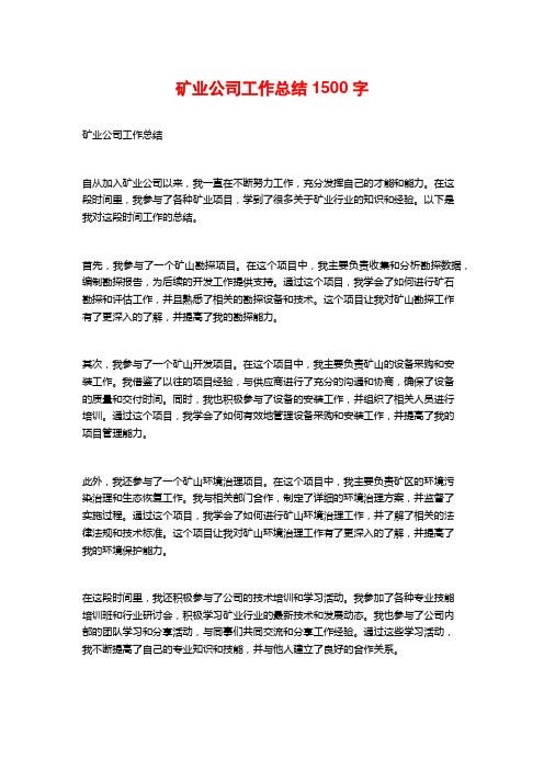 矿业公司工作总结