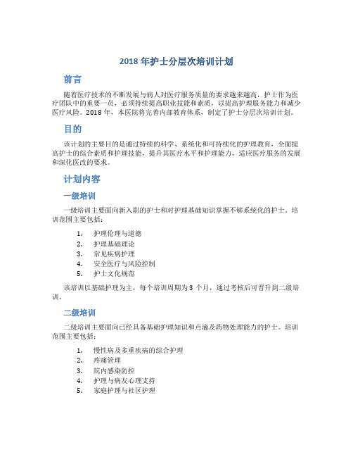 2018年护士分层次培训计划