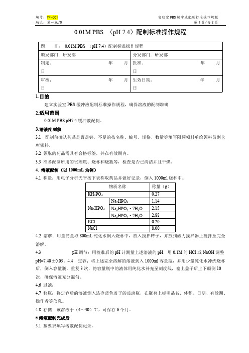 0.01MPBS(pH7.4)配制标准操作规程(最新整理)