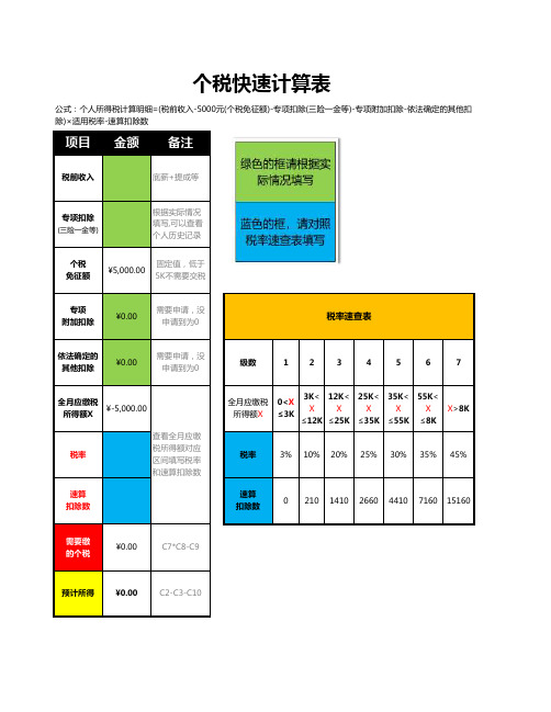 新个税自动计算表 个人所得税税率速查表