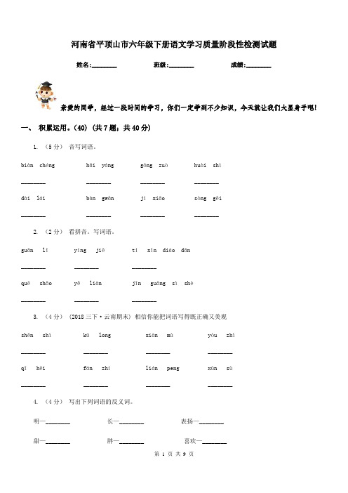 河南省平顶山市六年级下册语文学习质量阶段性检测试题