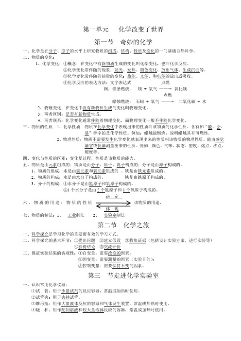 八年级化学上学期知识点