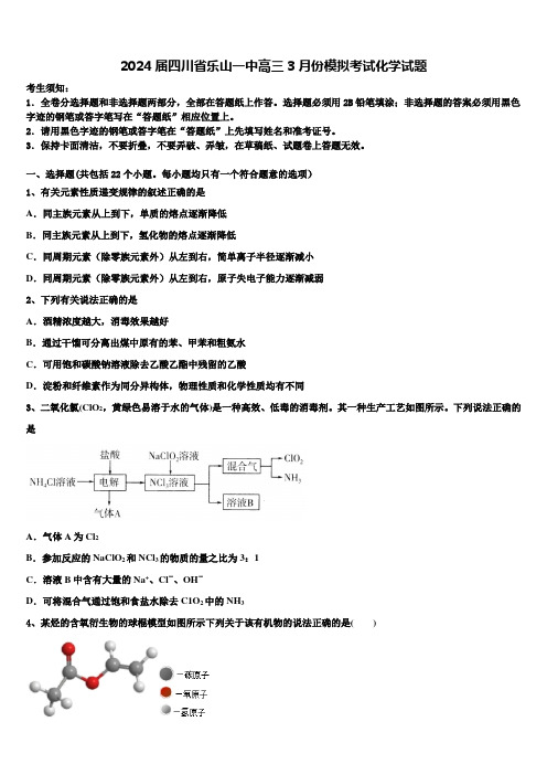 2024届四川省乐山一中高三3月份模拟考试化学试题含解析