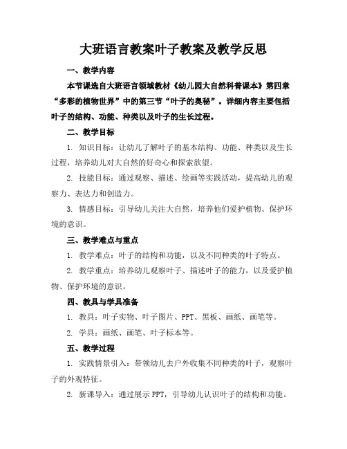 大班语言教案叶子教案及教学反思