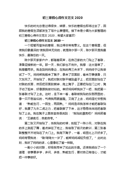 初三寒假心得作文范文2020