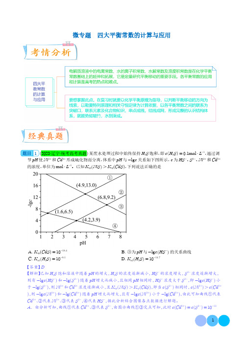 四大平衡常数的计算与应用--2024年高考化学考点微专题(解析版)