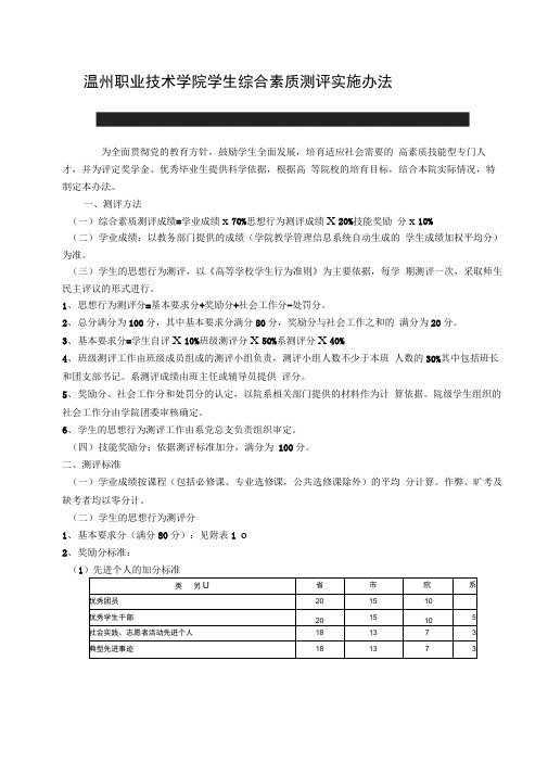 温州职业技术学院学生综合素质测评实施办法