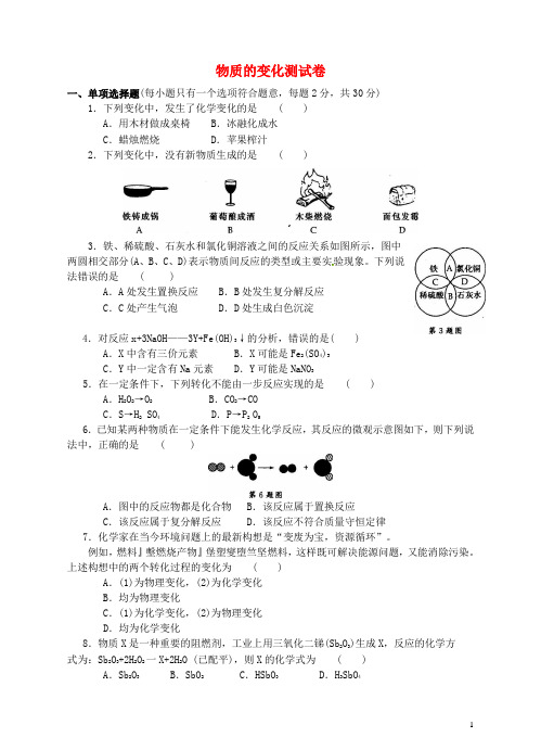 中考化学专项复习测试卷：物质的变化测试卷(含解析)