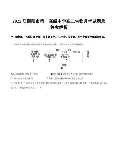 2021届濮阳市第一高级中学高三生物月考试题及答案解析