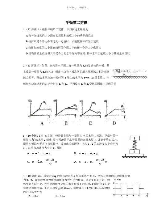 牛顿第二定律(高考题及答案详解)