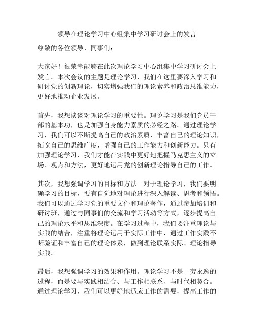 领导在理论学习中心组集中学习研讨会上的发言