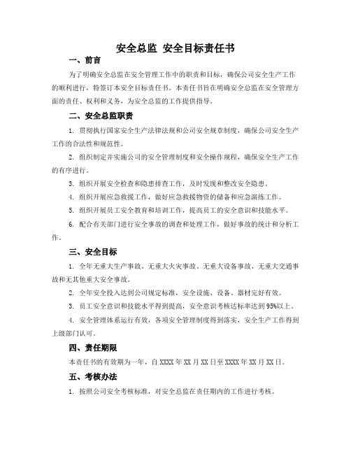 安全总监 安全目标责任书