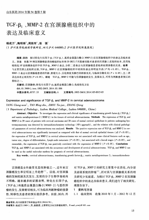 TGF-β1、MMP-2在宫颈腺癌组织中的表达及临床意义