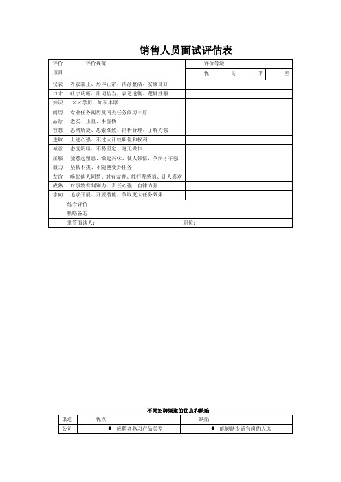 销售人员面试评估表