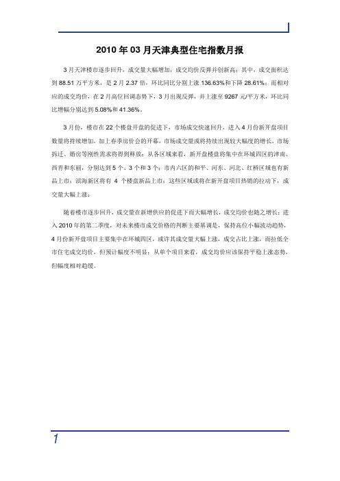 【房地产经营管理】XXXX年03月天津典型住宅指数月报