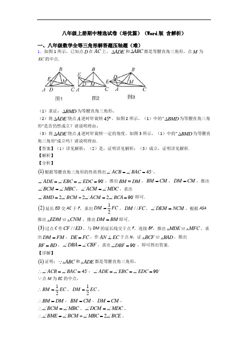 八年级上册期中精选试卷(培优篇)(Word版 含解析)