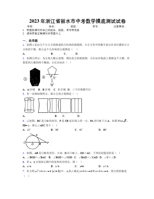 2023年浙江省丽水市中考数学摸底测试试卷附解析