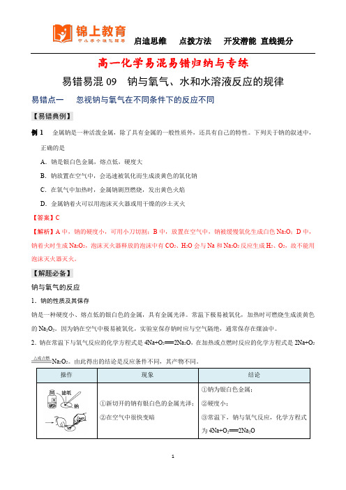 易错易混 钠与氧气、水和水溶液反应的规律高一化学易混易错归纳与专练(原卷版)