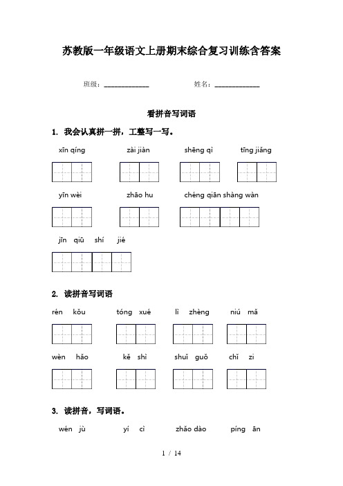 苏教版一年级语文上册期末综合复习训练含答案