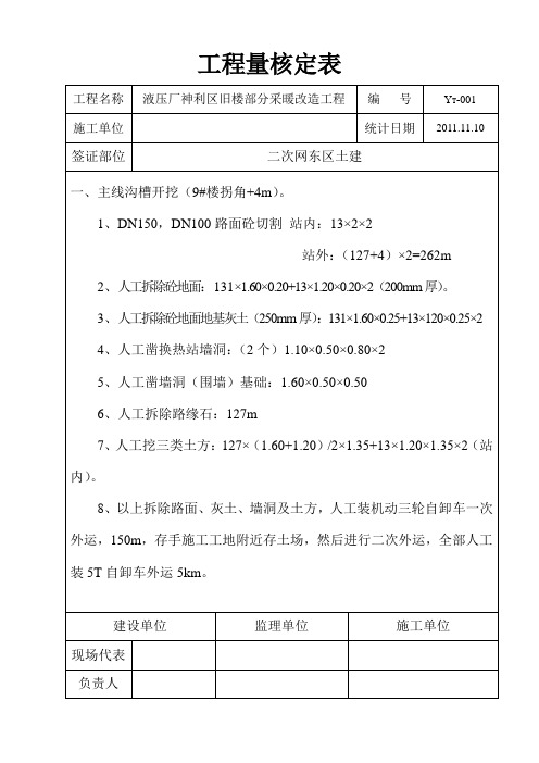 工程量核定表