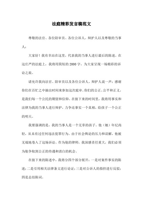 法庭精彩发言稿范文