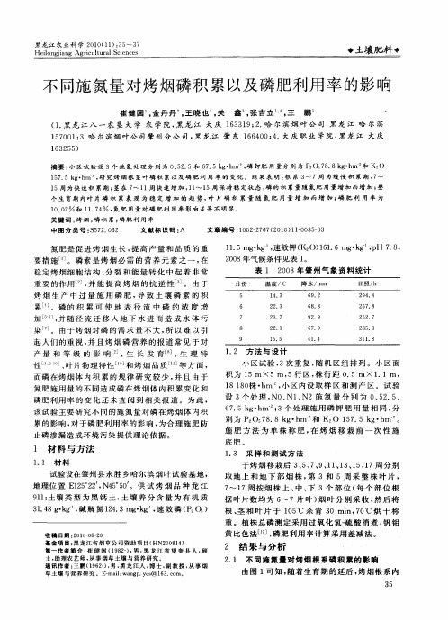 不同施氮量对烤烟磷积累以及磷肥利用率的影响