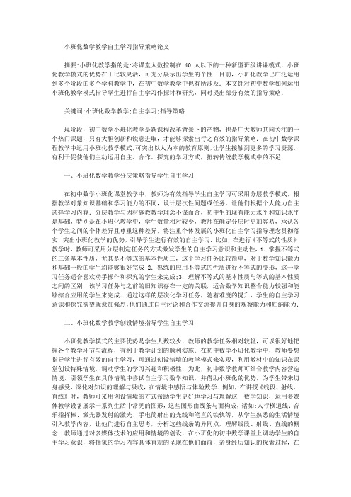 小班化数学教学自主学习指导策略论文