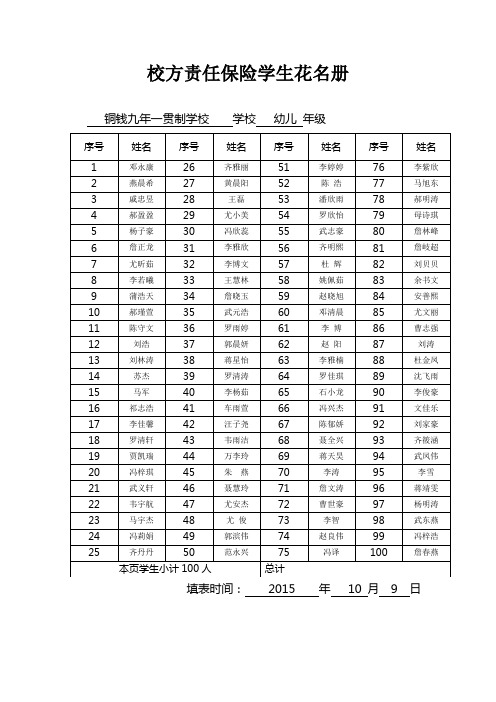 校方责任保险学生花名册