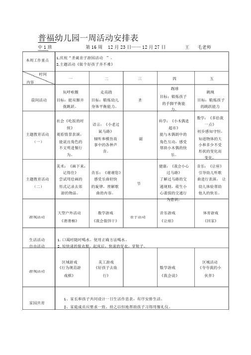 周计划表16周