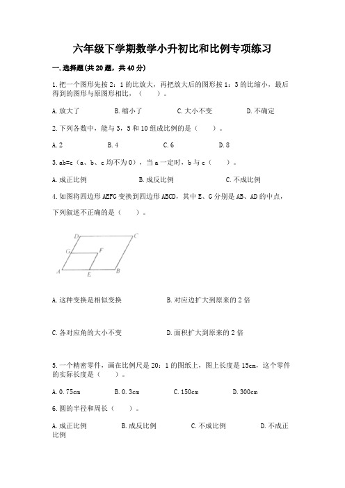 六年级下学期数学小升初比和比例专项练习含答案(达标题)