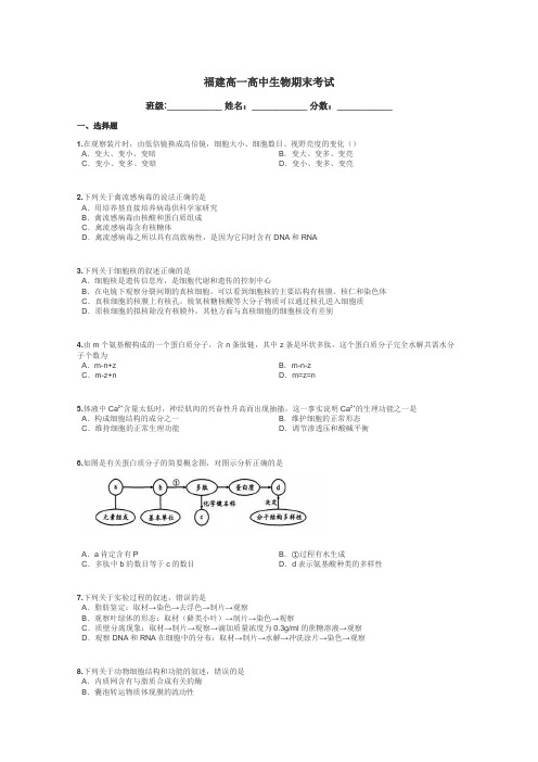 福建高一高中生物期末考试带答案解析
