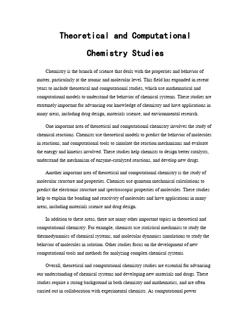 Theoretical and Computational Chemistry Studies