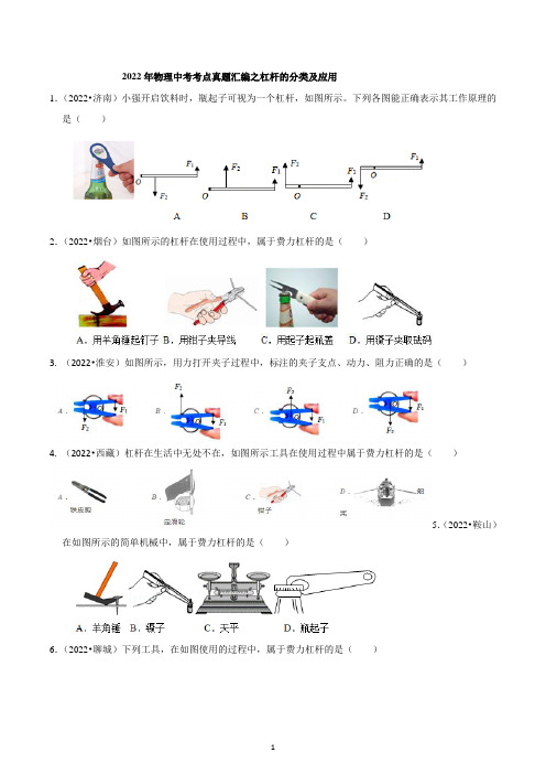 2022年物理中考考点真题汇编之杠杆的分类及应用