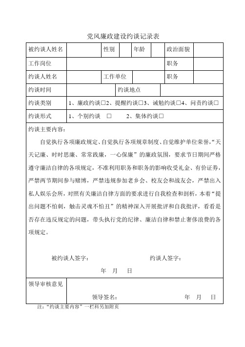 党风廉政建设约谈记录表