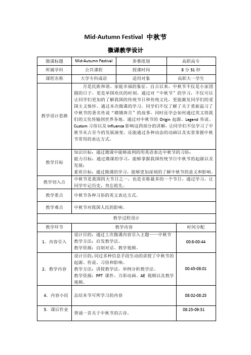 Mid-Autumn Festival 中秋节 微课教学设计