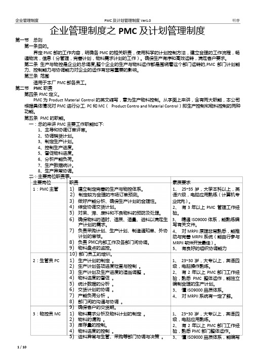 企业管理制度之PMC及计划管理制度R01