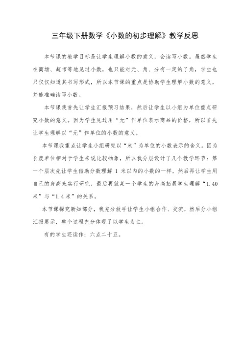 《小数的初步认识》教学反思