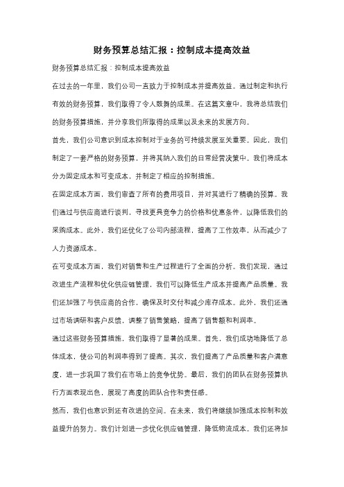 财务预算总结汇报：控制成本提高效益