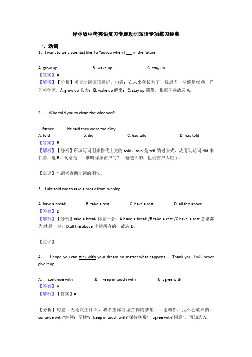 译林版中考英语复习专题动词短语专项练习经典