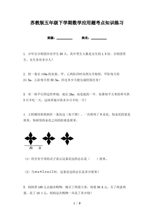 苏教版五年级下学期数学应用题考点知识练习