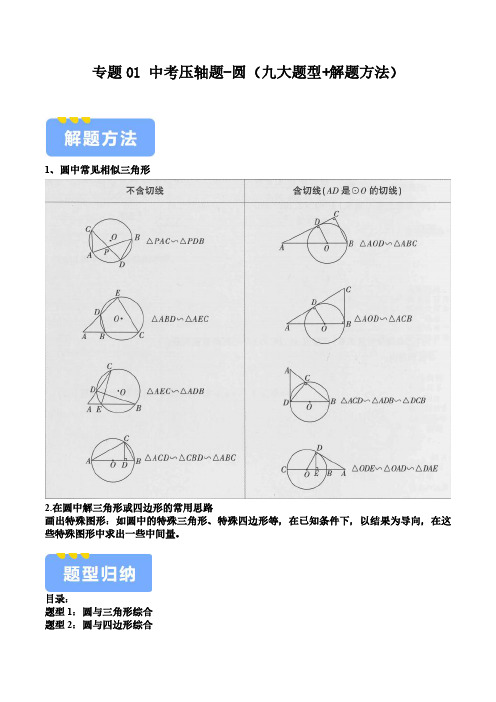 专题01 中考压轴题-圆(九大题型+解题方法)(学生版)