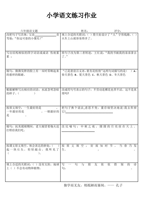 小学六年级语文课堂延伸练习III (40)