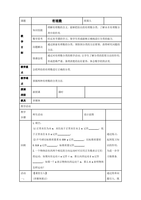 七年级数学上册第二章有理数2.1正数和负数2.1.2有理数教案2新版华东师大版