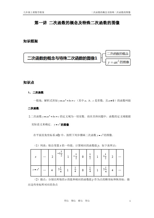 第一讲 二次函数的概念就特殊的二次函数的图像